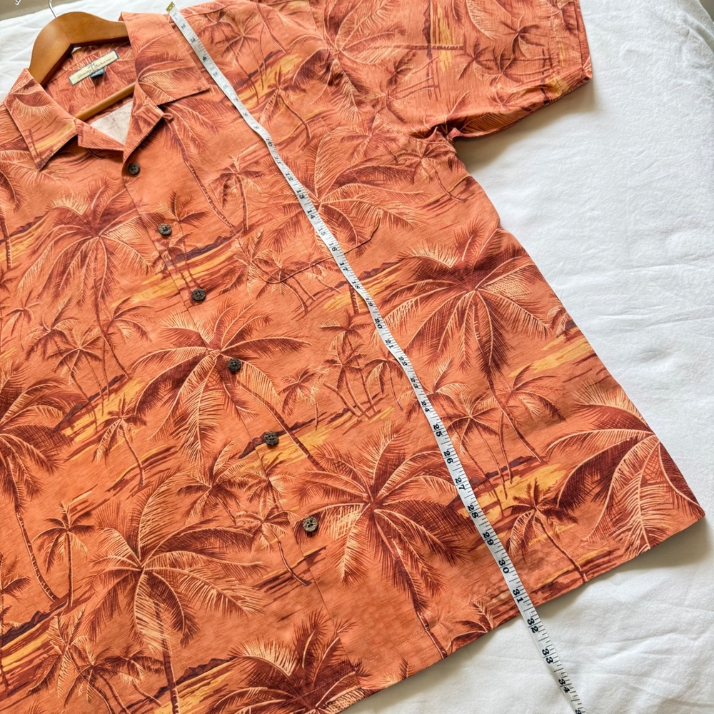 VTG Tommy Bahama Mens XL Silk Palm Tree Sunset Camp Shirt Orange Short Sleeve - Picture 8 of 10